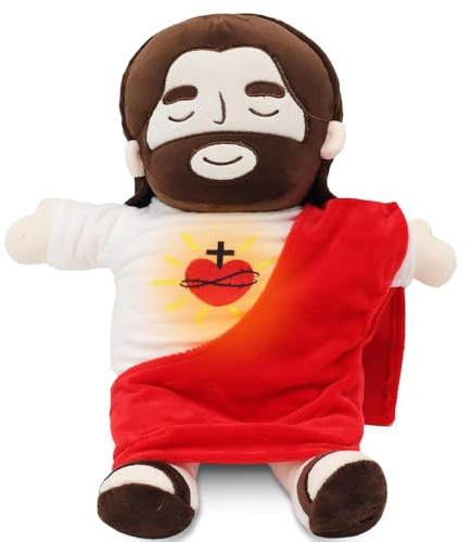 Gobesty Jesus Atmendes Kuscheltier, 40CM Jesus Kuscheltier mit Atmendes, Musik und Lichtern, Jesus Stofftiere zum Linderung Angstzuständen, Christus Jesus Figur Für Kinder und Erwachsener