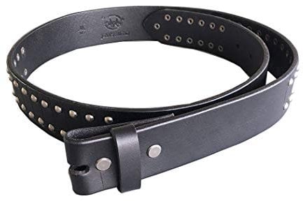 JEAN'S FRIEND Black Punk Nails Studded Genuine Leather Belt Solid Real Leather Belt, Black Color, 90-100 cm/L