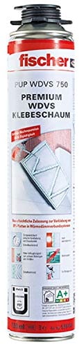 fischer Premium Klebeschaum PUP WDVS 750, Montageschaum zum Verkleben & Befestigen, Bauschaum für rund 12 qm Wandfläche, PU-Schaum für Schaumpistolen, 750 ml