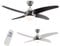 MiniSun | 48 / 122cm Silver Chrome and Dark Wood Blade Ceiling Fan with Frosted Opal Shade | Home Décor, Bedside & Desk Lamp | Includes Remote Control