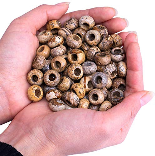 mookaitedecor Crystal Large Hole Stones Beads for Jewellery Making | 20pcs Picture Jasper Loose Beads, Handmade Crystal Stone Beads, Macrame DIY Projects Rondelle, 14m
