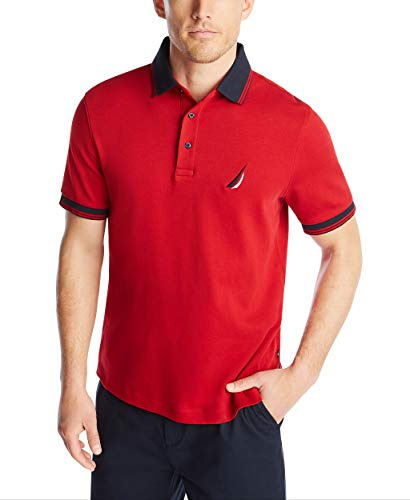 Nautica Men's Short Sleeve 100% Cotton Tipped Polo Shirt Red, S