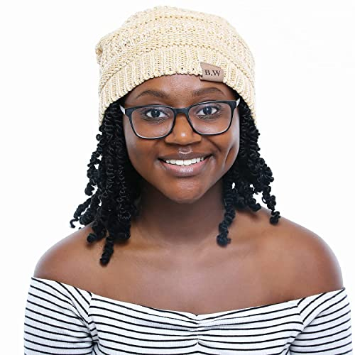 Beautifully Warm Schön warme Damen Wintermütze | Slouchy Beanie Satin Lined Hat für Damen (Beige Elfenbein)