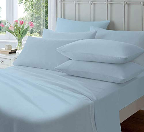 Olivia Rocco Flannelette Flat Sheet Soft Brushed Cotton Bed Sheets, King Blue