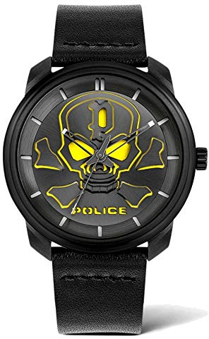 Police Unisex Erwachsene Analog Quarz Uhr mit Leder Armband PL15714JSB.02