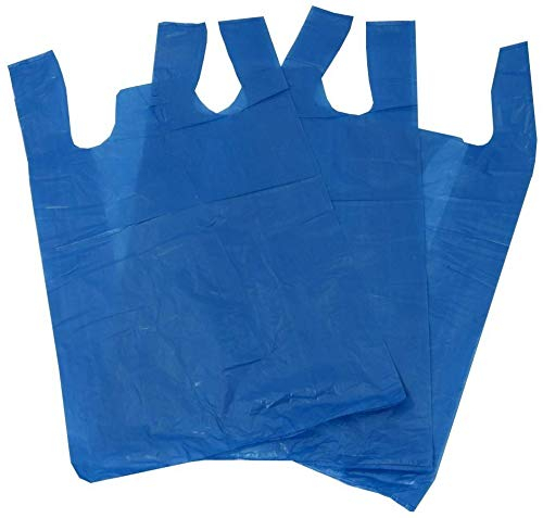 3 X 100 Blue Plastic Polythene Vest Style Carrier Bags - Size 11 x 17 x 21 Shopping Gift Boutique Supermarket Cash N Carry Market Stall