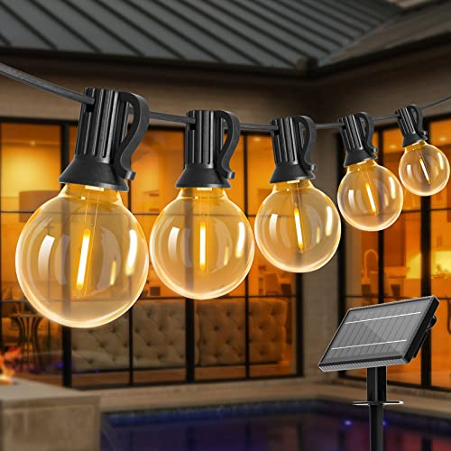 Bomcosy Solarzellen-Lichtschleife für den Außenbereich, 24m LED, draußen, Lichtkette, Solarlampe, IP45, wasserdicht, Birnenlichtschleife, Garten, 4 Modi für Terrasse, Party, draußen,