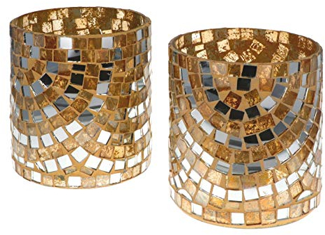 Wuona Objects Nona RAJA 2716-9x10cm - 2er Set - Mosaik Teelichtglas Teelichtgläser Kerzenglas Kerzengläser Mosaikglas orientalisch Vintage