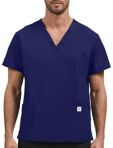JONATHAN UNIFORM Men's Work Coat with V Neck Short Sleeves Tall Size, Superior Uniform for Hairdressers, Beauticians, Cleaning and Massage and Wellness Centers (Navy,3XL)