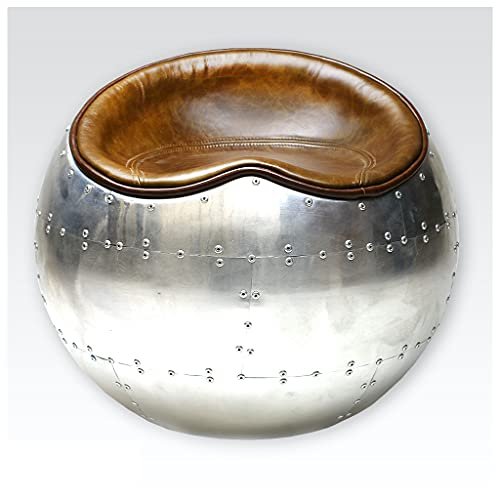 Phoenixarts Aircraft Sitzhocker Rund Leder Vintage - Lounge Hocker Lederhocker Braun Ledersessel 705