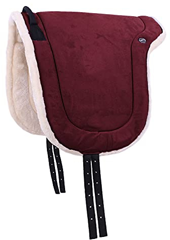 QHP Bareback Pad mit Kunstfell und Haltegriff (Warmblut, Bordeaux)