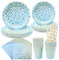 20 Gäste Blau und Gold Partygeschirr, Blau Party Einweggeschirr mit Golden Dot, Pappteller Servietten Becher für Baby shower Boy Geburtstagsfeier Hochzeit Jubiläum Brautdusche