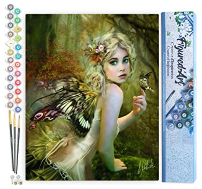 Figured'Art Peinture par Numéro Adulte Féé dorée - Activité Manuelle Kit de Loisir Créatif DIY Numéro d'Art Complet - 40x50cm sans châssis en bois