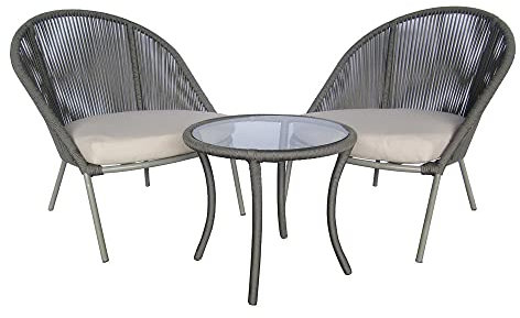 Lomadox Sitzgruppe Balkon Set 2 Stühle 1 Tisch in schwarz/grau