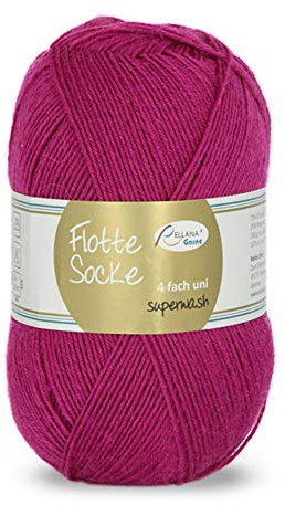 Rellana Flotte Socke uni,100 Gr. 4-fädige Sockenwolle, 75% Schurwolle(Superwash)/25% Polyamid, (917 fuchsia)