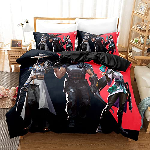 CHAOSE VALORANT Bettbezug-Set Mit Reißverschluss 3-teiliges Bettwäsche-Set Mit 2 Kissenbezügen 50 X 75 cm (Strahlend 07,135 x 200 cm)
