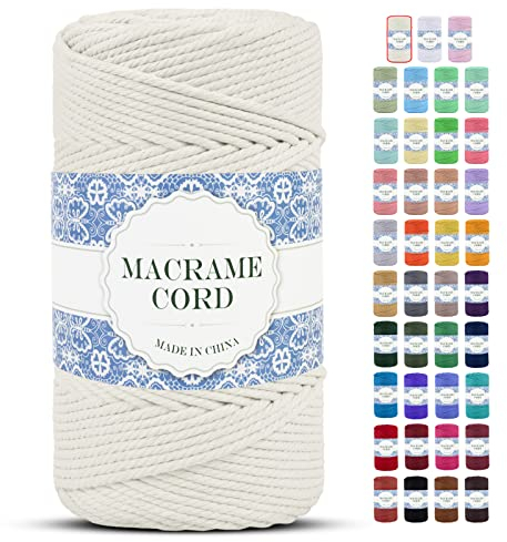 Uiopa Makramee Garn 4mm x 200m Natürliche Baumwollkordel Baumwollseil Baumwollgarn Baumwollschnur, Macrame Cord 4mm für DIY Basteln Stricken Wandbehang Pflanze Aufhänger Boho Deko (Natürlich)