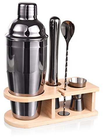 Juego de coctelera de 5 piezas, 750 ml, de acero inoxidable, juego profesional de barman Martini Mixing Bartending Kit Combinación, Home Stylish Bar Tool Set con cuaderno de recetas de cóctel (gris)