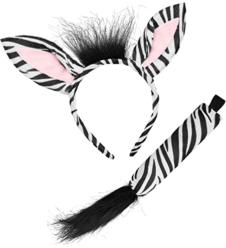 Balinco Zebra Kostüm Set, Haarreif mit Zebraohren + Schwanz, Halloween, Karneval Accessoires JGA, Dschungel Party, Faschingskostüme Damen