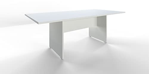 FBasic Table de réunion rectangulaire en bois - Blanc - 210x100x73,6 cm