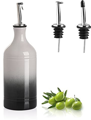 Sweejar Bouteille distributrice d'huile d'olive en céramique, convient pour le stockage d'huile, de vinaigre, de sirop de café et d'autres liquides, 467 ml (Gris dégradé)