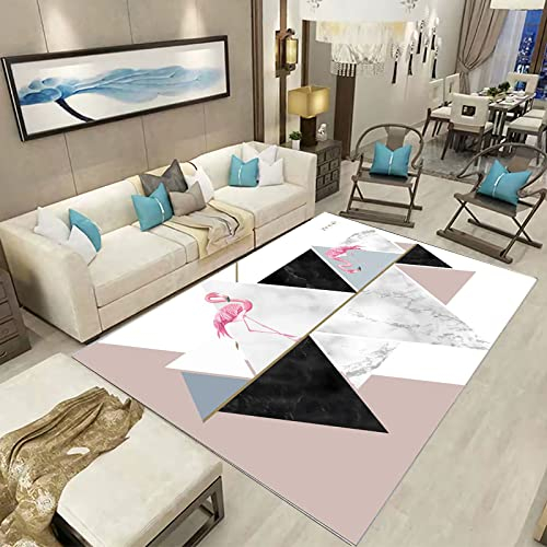 Teppich Pink Flamingo Geometrie Teppich Wohnzimmer für Schlafzimmer Kinderzimmer Outdoor Teppich Wetterfest rutschfest Teppiche Rug 150 x 200 cm Teppich Wohnzimmer Kurzflor Waschbar