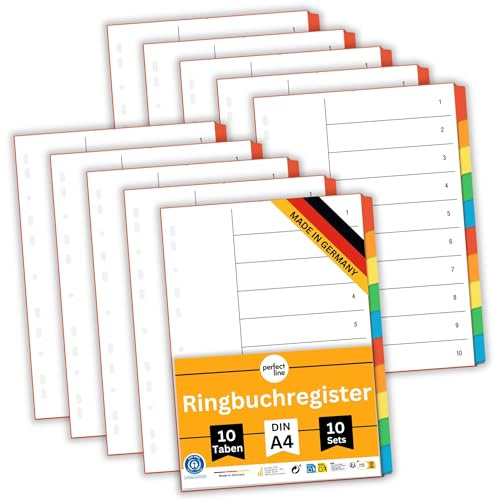 perfect line - Ordner-Register A4 10-teilig - 10er Set – Made in Germany | Recycling-Karton 160g/m² – Blauer Engel zertifiziert – Ringbuch Trennblätter
