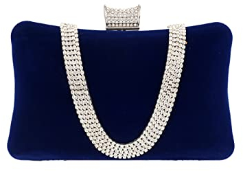 CORIOS Damen Abendtasche Samt Clutch Bag Glitter Strass Handtasche Kette Tasche Shining Portemonnaie Elegante Umhängetasche Glänzend Schultertasche für Cocktail Party Abendparty Tanzparty Blau