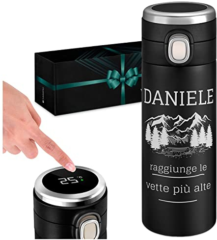 Maverton Termos caffè the in acciaio inox - tazza termica incisione personalizzata 400 ml - indicatore temperatura display led sul coperchio ermetico one-touch - per uomo - vittoria