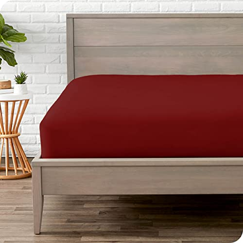 Bare Home Fitted Bottom Sheet Double Size - Premium 1800 Ultra-Soft Microfibre Sheet - Wrinkle Free - Deep Pocket - 35 CM/15 IN Deep - Double Fitted Sheet (Double, Burgundy)