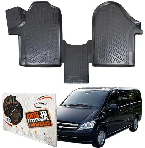 Trimak 3D Fussmatten für Mercedes Vito W447 ab 2014 | Gummimatten aus TPE Gummi, Passgenau, Wasserdicht, Hoher Rand, Rutschfest, Leicht zu Reinigen