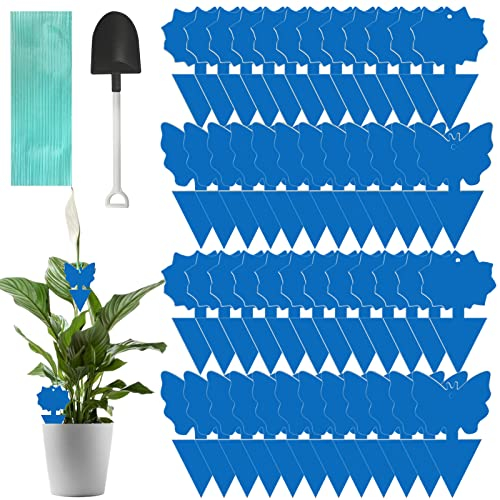 WD&CD 48Pcs Anti Moucherons Interieur Bleu avec Fil de Suspension et Petite Pelle, Piege a Mouche pour Les Plantes sur Le Balcon ou dans Le Jardin