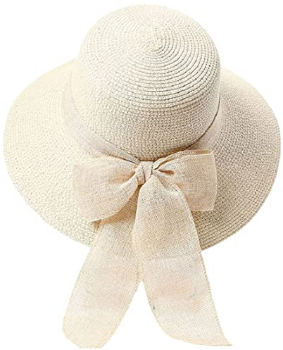 Ecroon Casquettes visières Chapeau de Paille Plage Soleil Bord Large pour Femme UPF 50+