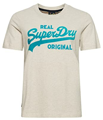 Superdry Damen Vintage Logo Coll T-Shirt mit Schriftzug aus Bio-Baumwolle Hafer Meliert 38