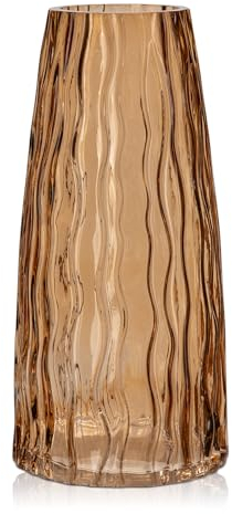 Dekovase Glas Modern Vasen mit Rillen Dekorative Blumenvase Ins Style Tischdeko für Hochzeit, Büro, Küchen Dekoration, Höhe ca. 25 cm