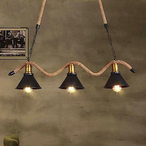 Kovalmax® Lampadario con corda in canapa paralume 3 campane portalampada attacco E 27 stileretrò B24-3