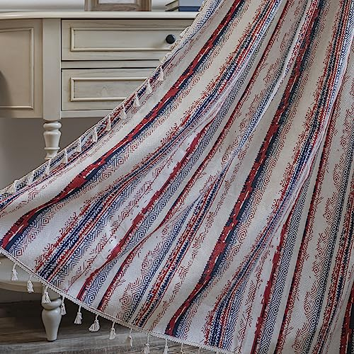 USTIDE Boho Hippie Curtain Rustic Striped Curtain Retro Lace Macrame Curtain Elegant Multicolor Door Curtain for Bedroom,Living Room,Room Darkening,59''×71'',1Panel, 59''W×71''L,1Panel