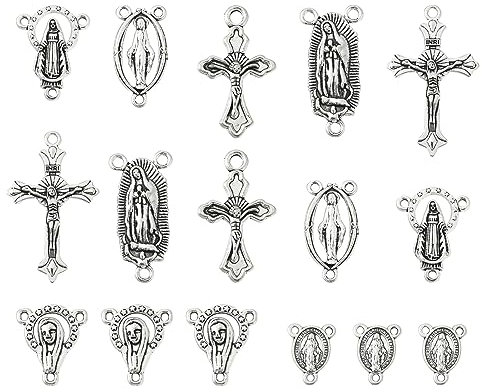 DanLingJewelry 70 Stück 7 Stile tibetische religiöse Verbindungsanhänger, Jungfrau Maria, Rosenkranz, Kruzifix, Kreuz, Charms für Schmuckherstellung, DIY