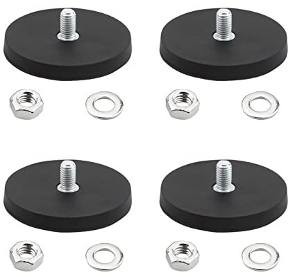 QENETY Gummibeschichtete Magnete, 4 Stück Neodym-Gummi-beschichtete Magnetbasis mit M8-Gewindebolzen und Muttern, für Kameras, Montageleuchten, Lieferwagen und elektrische Geräte