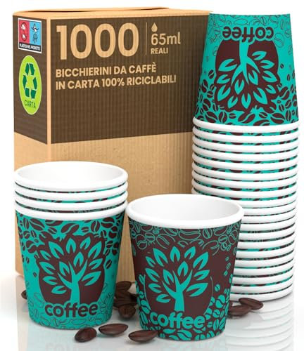 Lot de 1000 verres en papier pour café 65 ml Blue Forest - Verres écologiques biodégradables jetables pour petites boissons chaudes