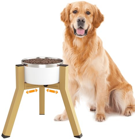 TIDANT Dog Bowl Stand for Medium Large Dogs, Adjustable Width Elevated Dog Bowls for 7-10.6 Wide Bowls, Raised Dog Food & Water Bowls, 11 inch Tall Single Dog Bowl Holder, Gold (Bowl Not Included)