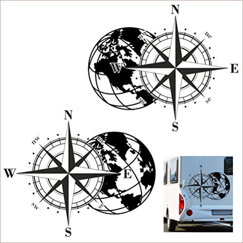 Rakelfix 2 x Kompass Weltkugel Aufkleber Größe&Farbe anpassbar Wohnmobil Caravan Auto Wohnwagen Weltkarte Sticker Kompassrose Windrose
