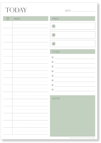 PuK Krämmer GmbH Tagesplaner Block DIN A4 | 50 Blatt zum Abreißen | 29,7 x 21 cm | Daily Planner für Aufgaben, Prios, Zeitplan, ToDo-Liste, Notizen | Schlichter Planer | Organisation im Alltag