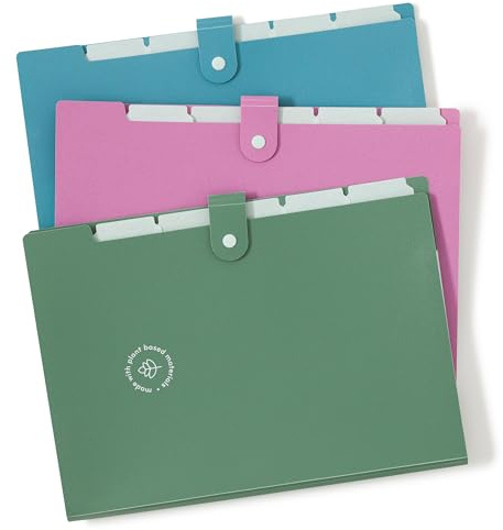 U Brands U-Eco 6 Pocket Poly Expandable Folder, Set of 3, Assorted Brights, Snap Button Closure, Letter Size (6592U01-12)