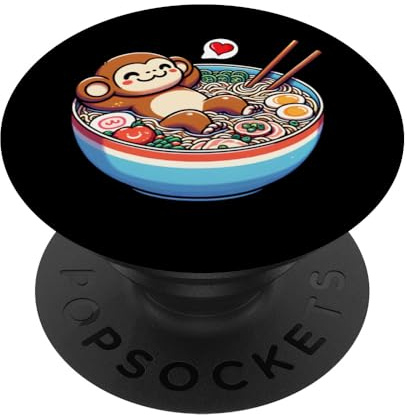 Monkey Japanese Ramen Funny Kawaii Noodles Bowl Boys Girls PopSockets Swappable PopGrip