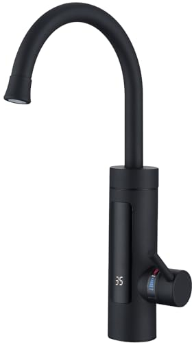 HOMELODY Durchlauferhitzer 230V Elektrischer Wasserhahn,Schwarz Küchenarmatur mit Durchlauferhitzer Wasserhahn,Camping, Küchenarmatur Edelstahl 360° Swivel