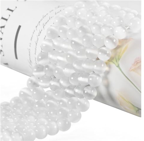 Ouubuuy Selenite Crystal Beads, 8mm Round, 45pcs, Perfect for Jewelry Making, Crafting, DIY Gifts