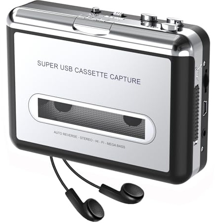 Personlig kassettbandspelare, kassett till MP3-omvandlare med automatisk omvänd ljudmusikbandomvandlare till digital, kompakt kassettbandspelare inspelare med 3,5 mm hörlursuttag