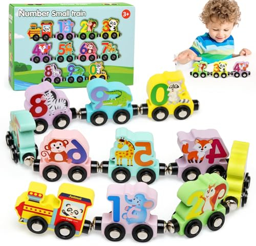 BelleStyle Holz Zug Spielzeug, Montessori Spielzeug ab 3 Jahr, Magnetisches Tier Holzzug Holzspielzeug mit Ziffern, Motorikspielzeug Lernspielzeug für 2 3 4 5 Jahr Kinder Kleinkinder Junge Mädchen