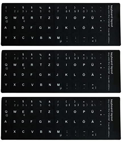 Tastaturaufkleber Ersatz Laptop-Tastaturaufkleber Nicht-transparenter Tastaturbuchstaben Aufkleber mit schwarzem Hintergrund auf weißer Schrift für Laptops Desktops 3pcs Deutsch